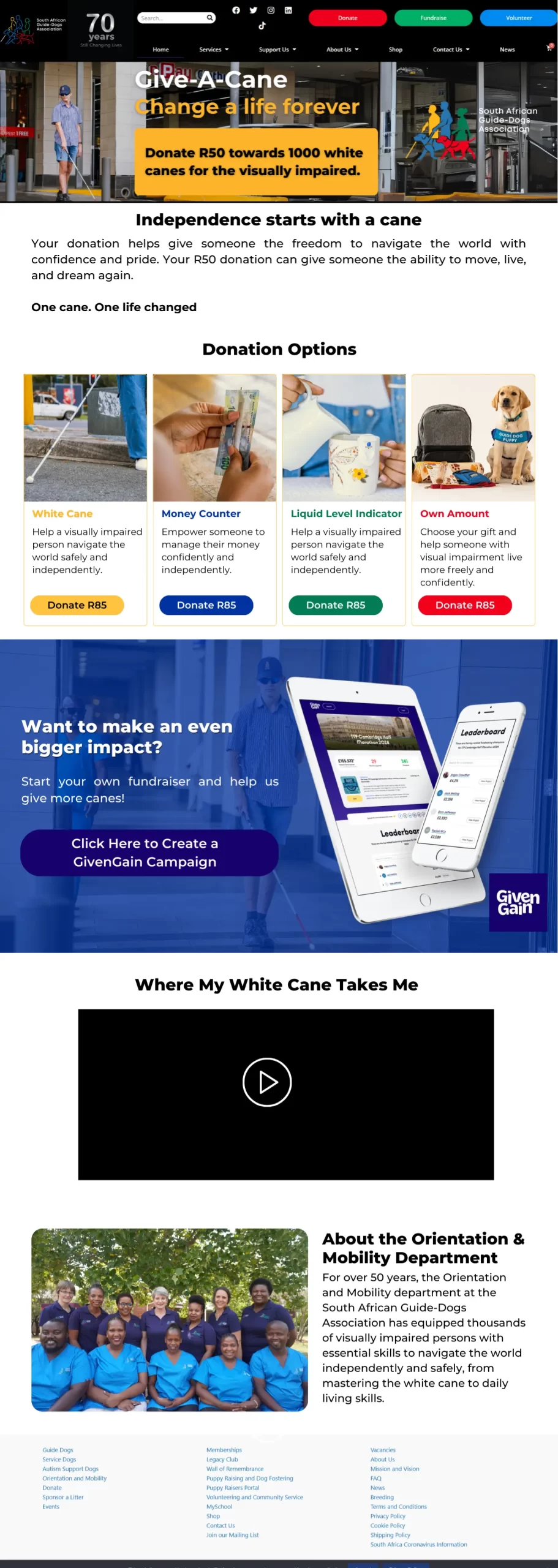 one page south african npo donation campaign website