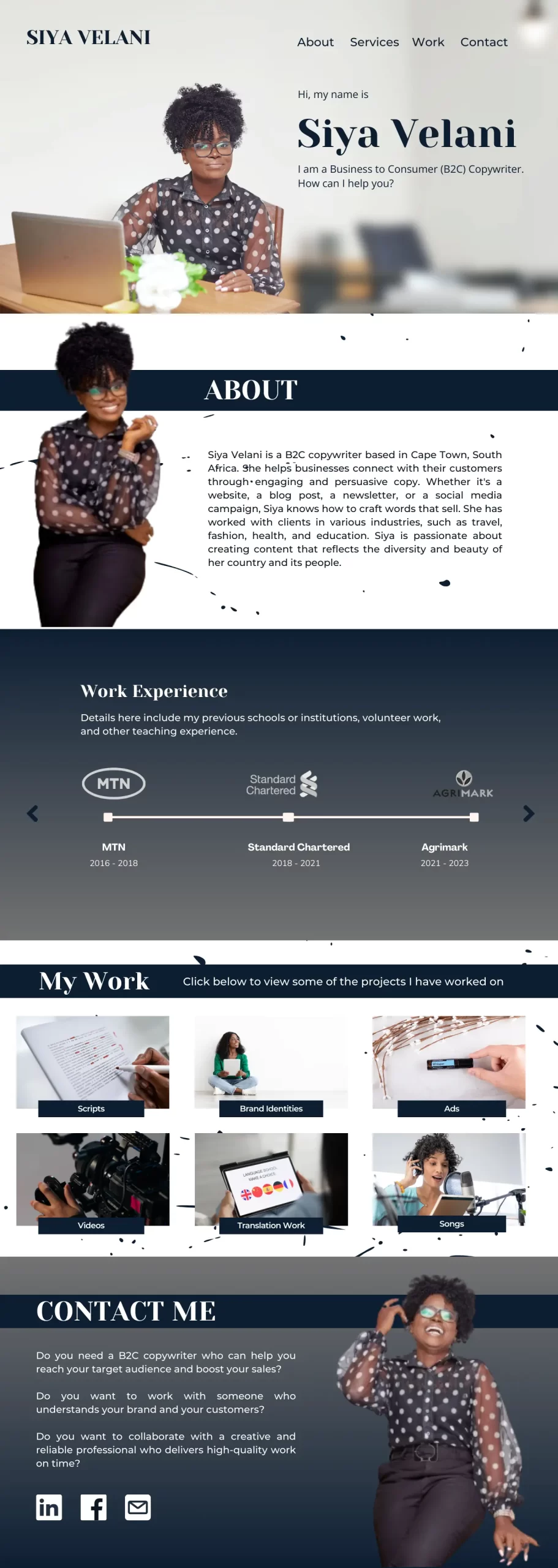 one page south african personal cv website