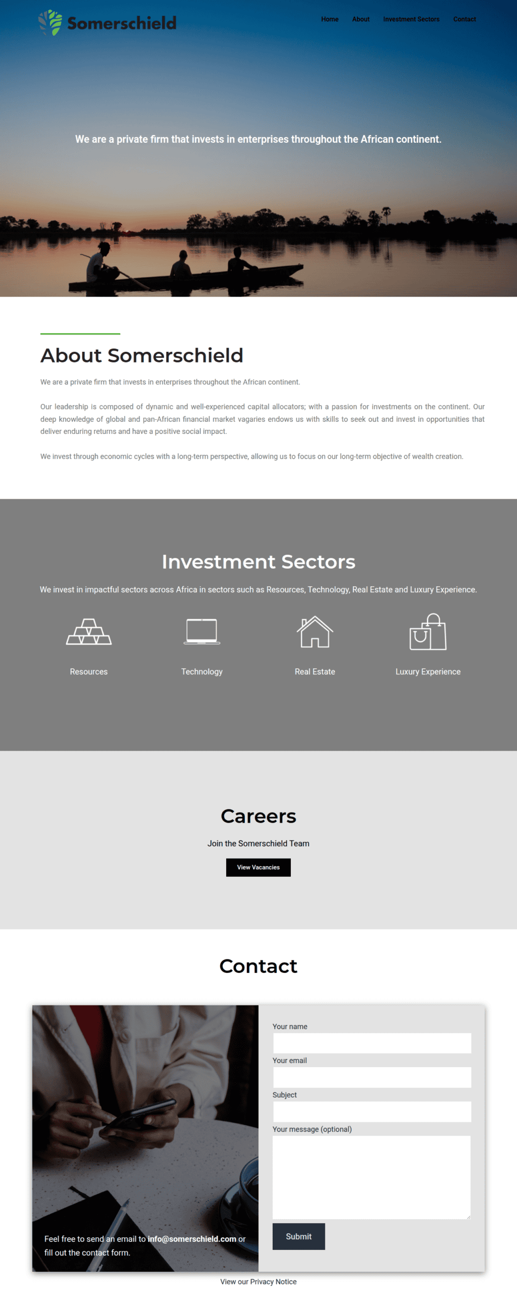 Somerschield one-page African investment website
