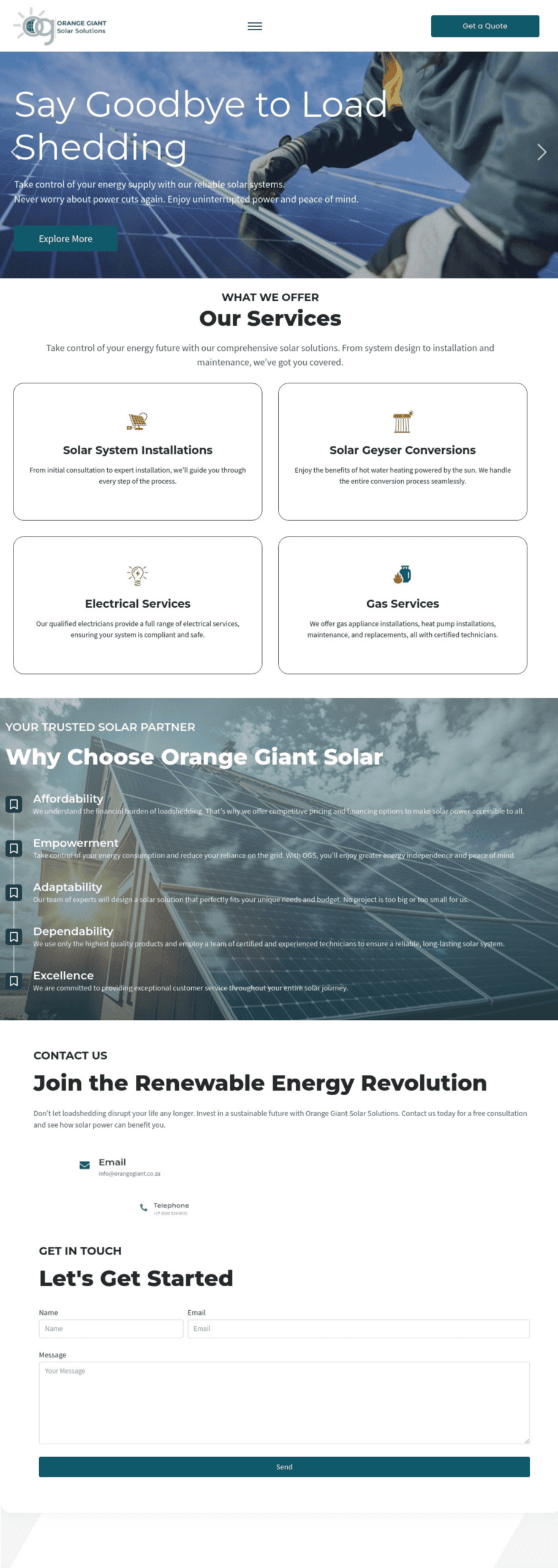Orange Giant Solar one-page interior design website